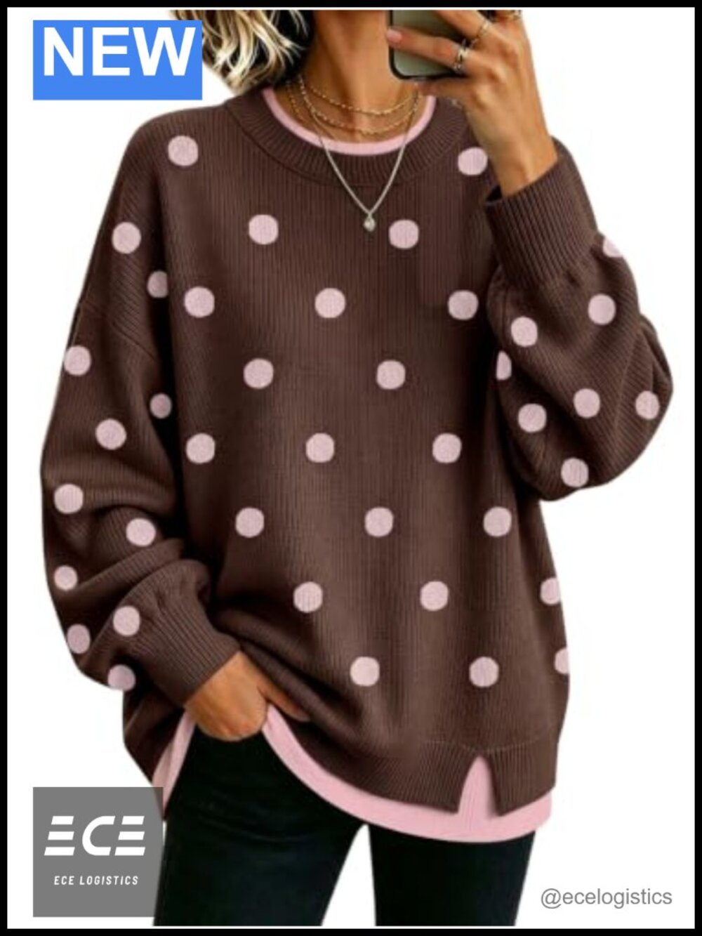 Women's Oversized Batwing Long Sleeve Striped Knit Pullover Sweater